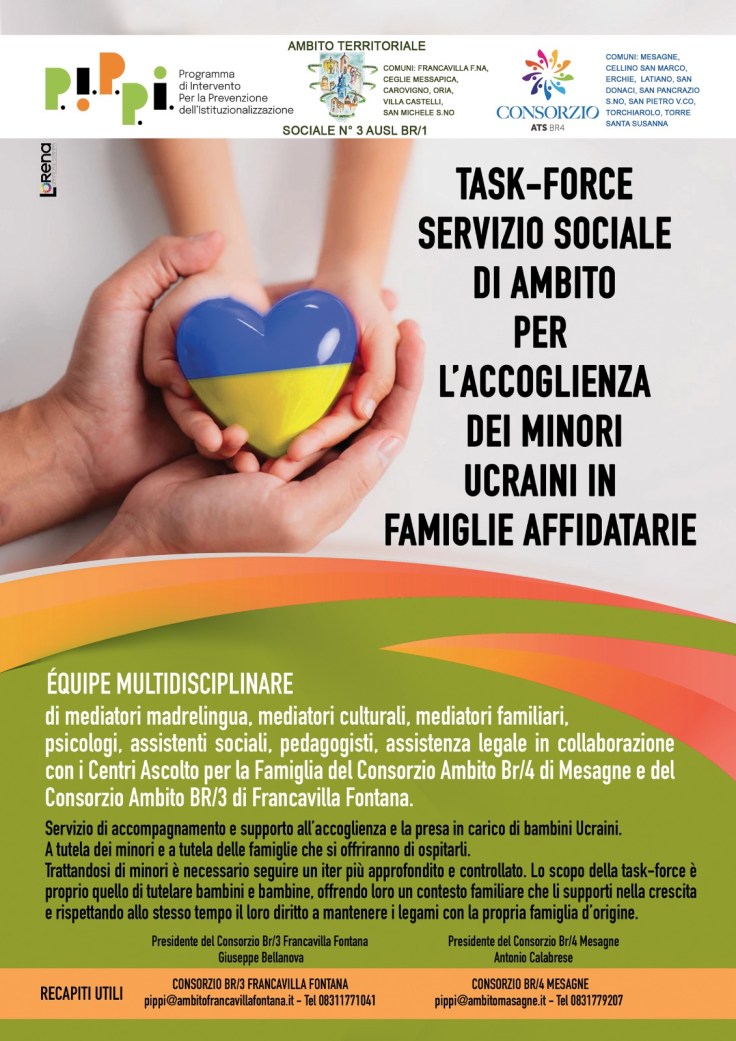 GLI AMBITI TERRITORIALI SOCIALI DI FRANCAVILLA FONTANA E MESAGNE, ASSIEME, PER UNA PRESA IN CARICO APPROPRIATA DEI BAMBINI UCRAINI E DI SUPPORTO ALLE FAMIGLIE&nbsp;AFFIDATARIE