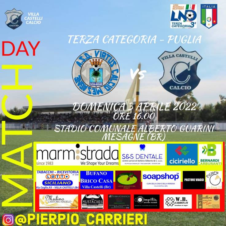 Il Villa Castelli Calcio affronta fuori casa Il Virtus Mesagne&nbsp;Calcio