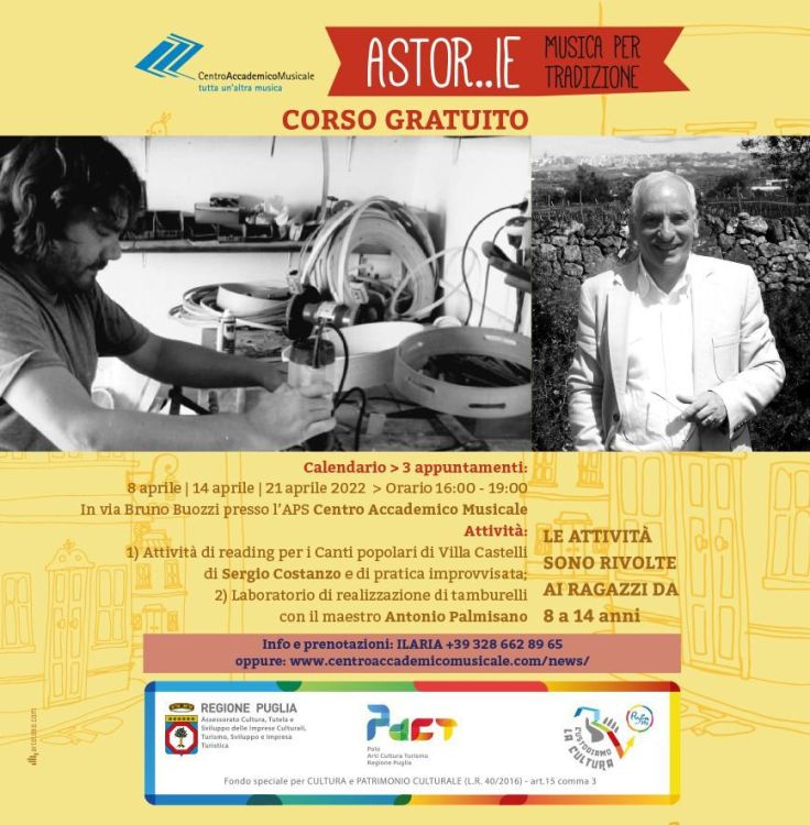 Al CAM corso gratuito di realizzazione Tamburelli con i Maestri Palmisano e&nbsp;Costanzo