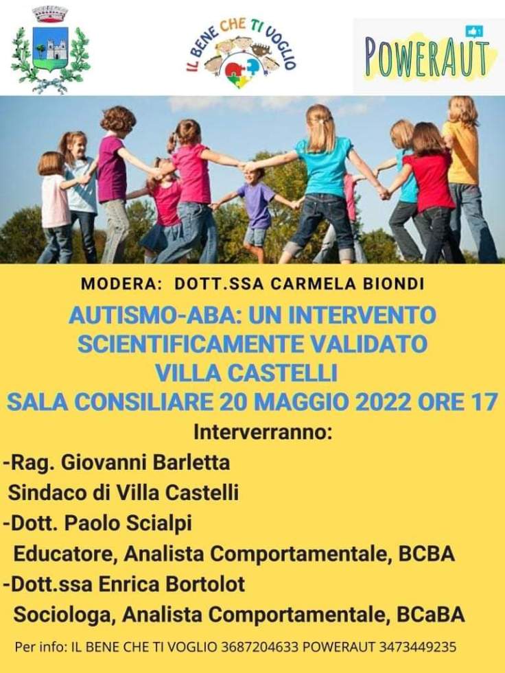 Domani evento su AUTISMO – ABA UN INTERVENTO SCIENTIFICAMENTE VALIDATO in Sala&nbsp;Consiliare