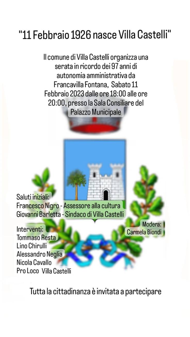 11 Febbraio 1926 nasce Villa Castelli – Serata commemorativa in&nbsp;Comune