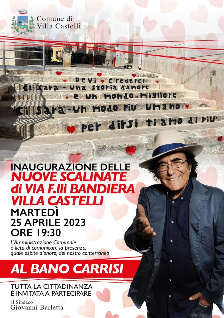 A Villa Castelli inaugurazione Nuove Scalinate in via Fratelli Bandiera – opsite d’onore Albano Carrisi